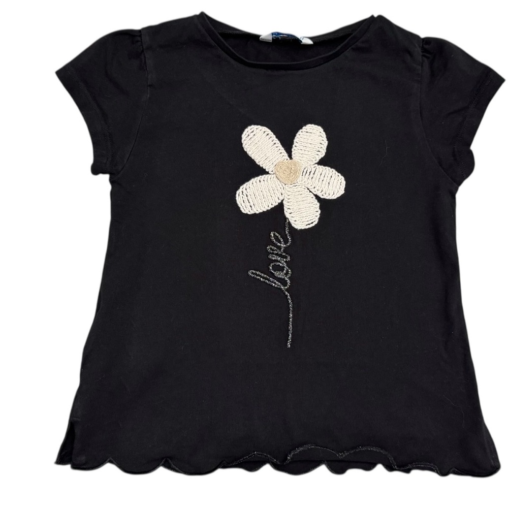 Mayoral Girls Black Embroidered Flower Top | Size 8